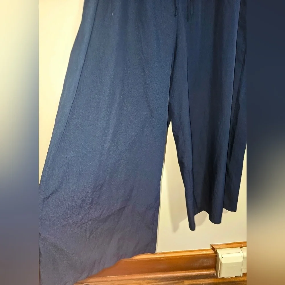 Elegant Navy Blue Plus Size Wide Leg Women's Pants - 3X/18